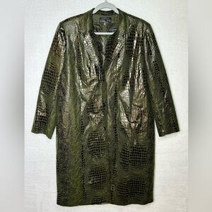 Selene Sport Vintage Olive Green Faux Alligator Skin Long Jacket Blazer & Dress.